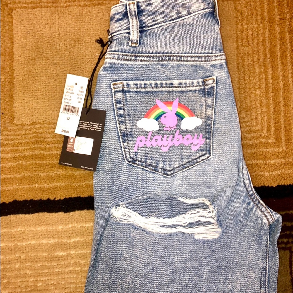 Playboy by PacSun Light Blue Back Slash Boyfriend Jeans